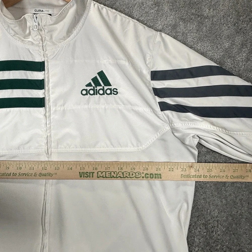 Adidas Track Jacket Mens XL Full Zip White Green Striped Climalite Soccer Y2K
